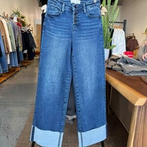 Risen Large Cuffed Wide Leg Jeans With Button Fly